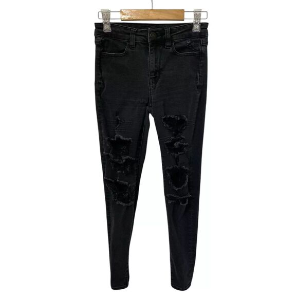 American Eagle Next Level Stretch Black Distressed Jeggings Size 4R (26x27) - Picture 1 of 10